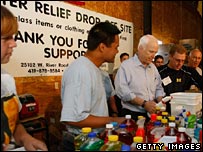 John McCain helping with the Hurricane Gustav relief effort