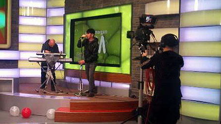 Jayce Lewis perfoming on Ukrainian television