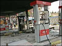 Damaged petrol station in Tehran