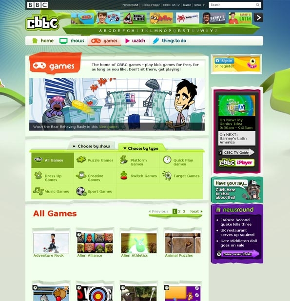 New CBBC games home page