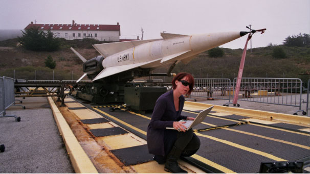 Aleks Krotoski in front of a US Army missile