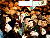 Lednové demonstrace v roce 2001 za odvolání nového ředitele ČT Jiřího Hodače