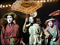 Actors on stage at the Haymarket Theatre