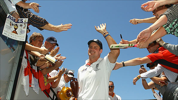 England captain Andrew Strauss is hailed by fans