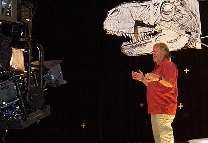 Bill Oddie films a scene in the studio.