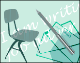Homepage graphic: chair, pencil, envelope and text