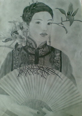 Toned drawing of Japanese Geisha