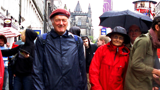 Veteran and festival-goer stops for a picture