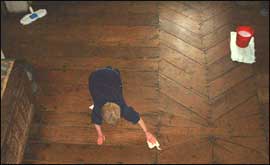 Cleaning one of the floors 