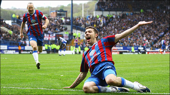 Darren Ambrose celebrates his crucial goal for Crystal Palace against Sheffield United last season