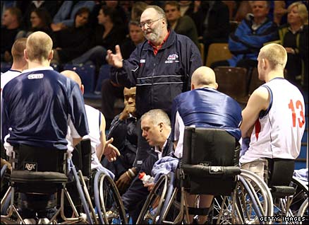 GB men's wheelchair basketball coach Murray Treseder addresses his troops
