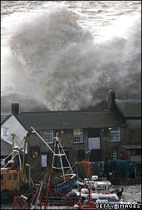 Rain and high winds in Lyme Regis