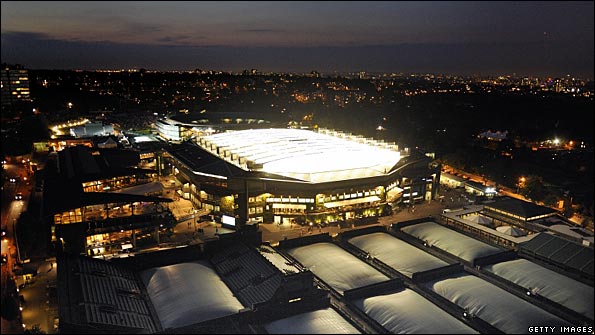 Illuminated Centre Court with roof drawn, Wimbledon, 2009