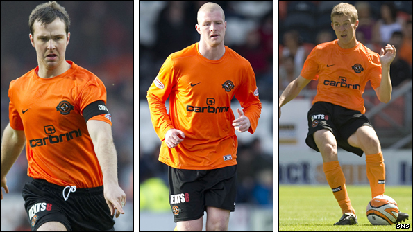 From left: Dundee United defenders Andy Webster, Garry Kenneth and Paul Dixon