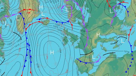 High pressure over the Atlantic means north-westerly winds for the UK so it's going to be milder 