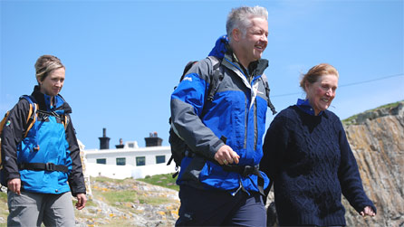 Rosie, Derek and Phillippa on a blustery North Stack.