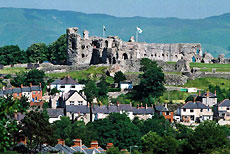 Denbigh town with Denbigh Castle in the background