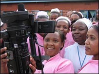 Midwives watching the film back
