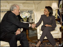 O ministro da Defesa, Nelson Jobim, e a secretária de Estado americana, Condoleezza Rice