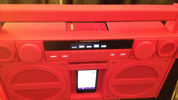 Plastic moulded into the shape of a 1980s boombox.