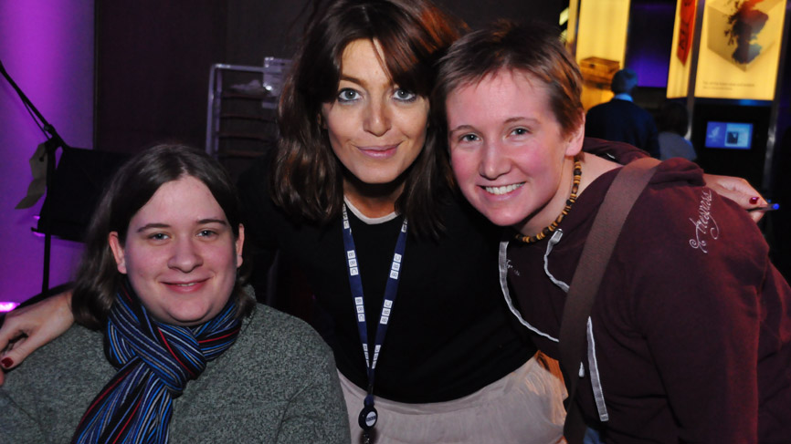 Claudia Winkleman and fans. Photo by Julie Broadfoot