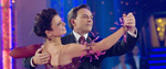 A man and woman dancing in the TV programme Strictly Come Dancing