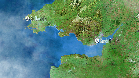 Map showing Cardiff to St. David's