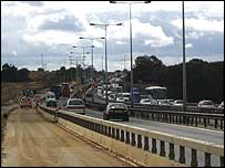 The extra lane on the M1 under construction.