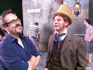 Mark Evans and Robert Webb on the set of The Bleak Old Shop Of Stuff