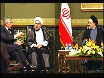 محمد خاتمی، حسن روحانی و جک استرا وزير خارجه بريتانيا