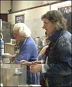 Eugene McCoy helps at the People's Kitchen