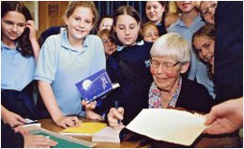 Philippa Pearce signing books.
