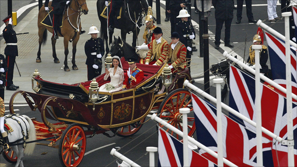 Prince William and his wife Catherine in their carriage after their wedding