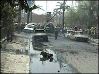 Hình ảnh chụp từ truyền hình về hiện trường vụ nổ ở Mansour