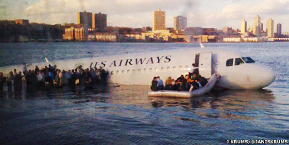 This image of a downed plane in New York's Hudson River was posted to Twitter by Janis Krums (@jkrums)