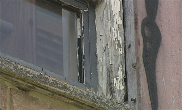 Crumbling window frame at Hurworth School