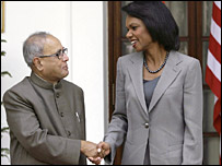 کونڈولیزا رائس اور بھارت کے وزیرخارجہ پرنب مکھرجی