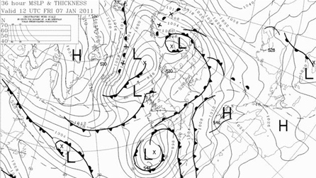 Latest Met Office weather chart for 7 Jan 2011.