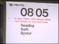 Poster displaying time of train