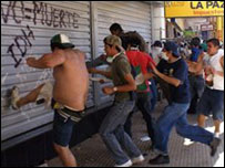 Manifestantes em Santa Cruz de la Sierra