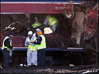 قطار آسیب دیده در تصادف