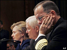 From left to right: Hillary Clinton, Robert Gates and Adm Michael Mullen