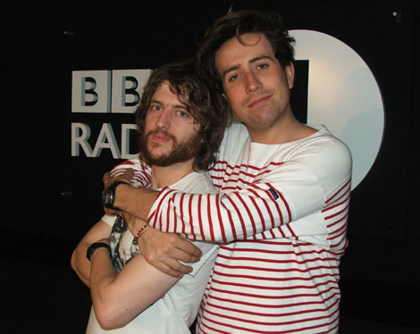Welsh comedian Elis James with Radio 1's Nick Grimshaw
