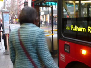 Kate prepares to venture onto a London bus
