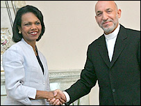 حامد کرزی و کاندوليزا رايس