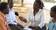 school discussion under the trees at a school in Koforidua