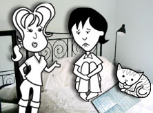 Alice, Helen and Kitty in Helen's bedroom