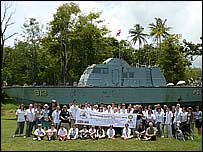The South Norfolk Youth Symphonic Band at the police boat tsunami memorial, thailand