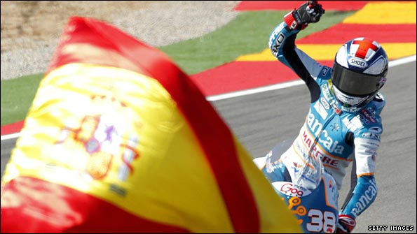 Bradley Smith celebrates third place in Aragon