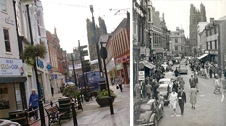 Then and now views of Hope Street, Wrexham